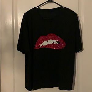 Shein sequence shirt, red lips